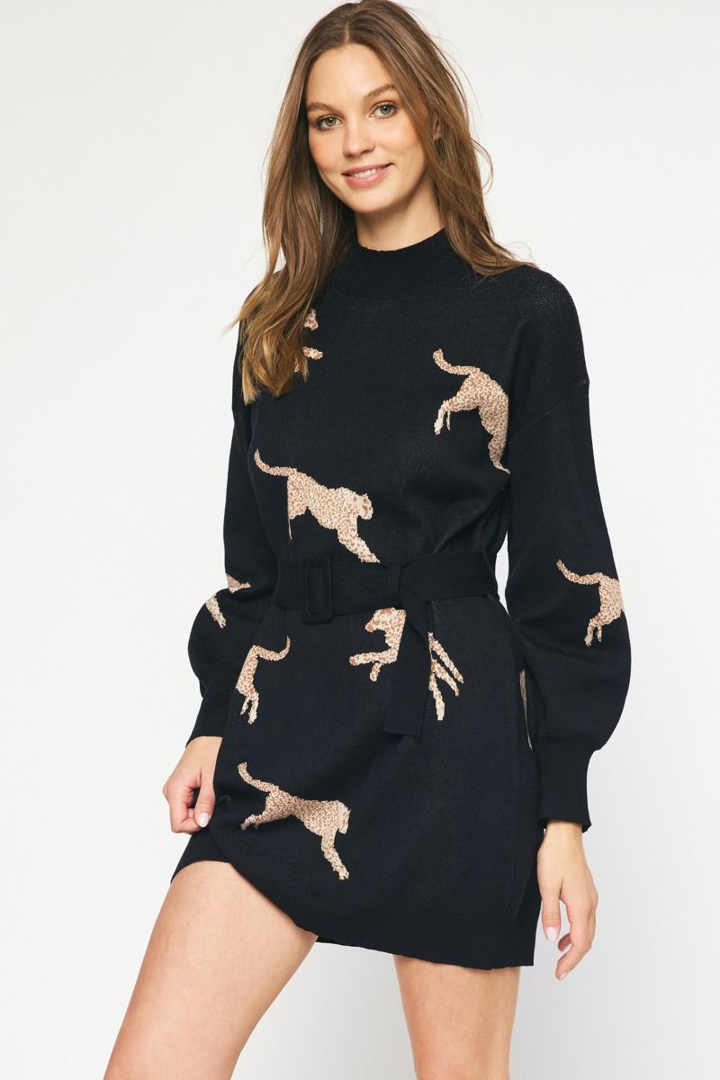 THE RIGHT PLACE AND TIME BLACK SWEATER DRESS