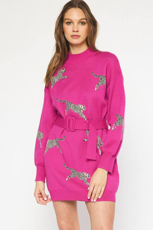 HOT PINK: THE RIGHT PLACE AND TIME SWEATER DRESS